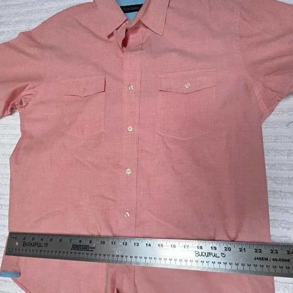 Club Room Men's Medium Two-Pocket Cotton Button Up Short Sleeve Shirt Peach